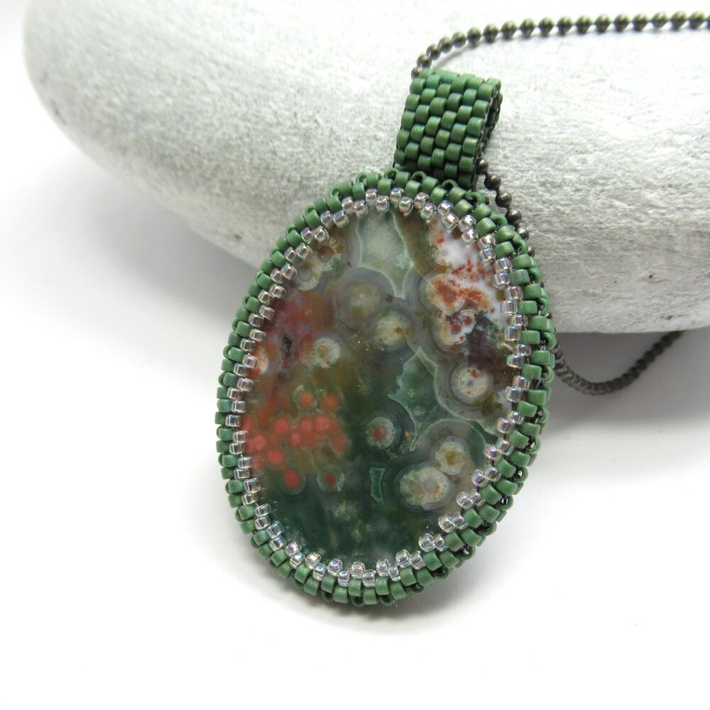 Ocean Jasper Handwoven pendant - Picture 2 of 10